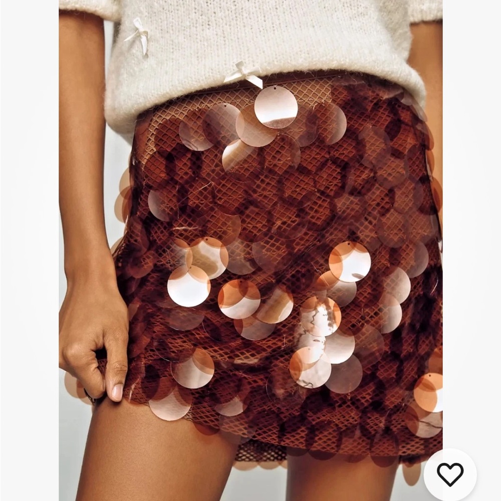 NWT Anthropologie Maeve DISC Sequin ON MESH NETTING Mini Skirt MOCHA BROWN 0